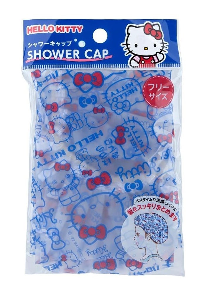 Daiso Hello Kitty Shower Cap - Blue & White Reusable Waterproof Hair Cap